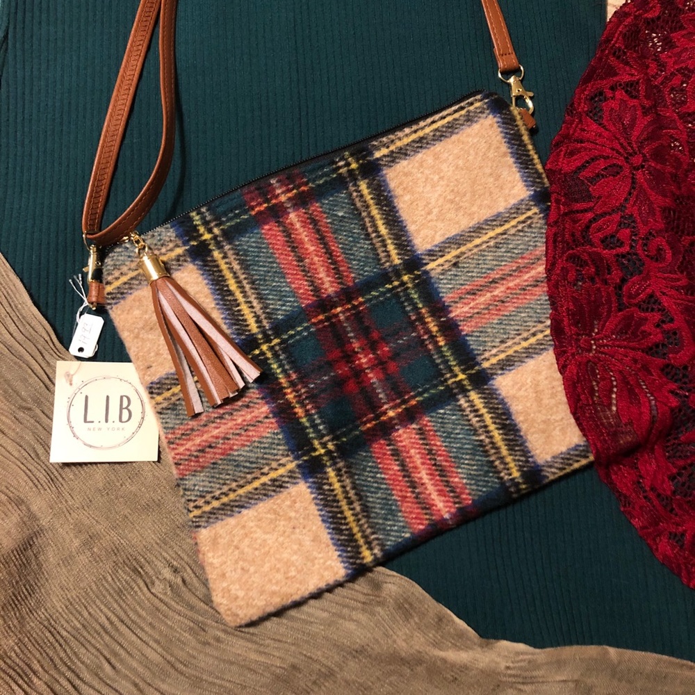LIB NY Buffalo print plad purse + vegan leather
